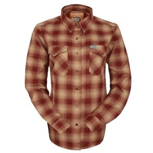 DIXXON Women’s Pueblo Flannel Shirt Plaid Burgundy Tan Large NWOT